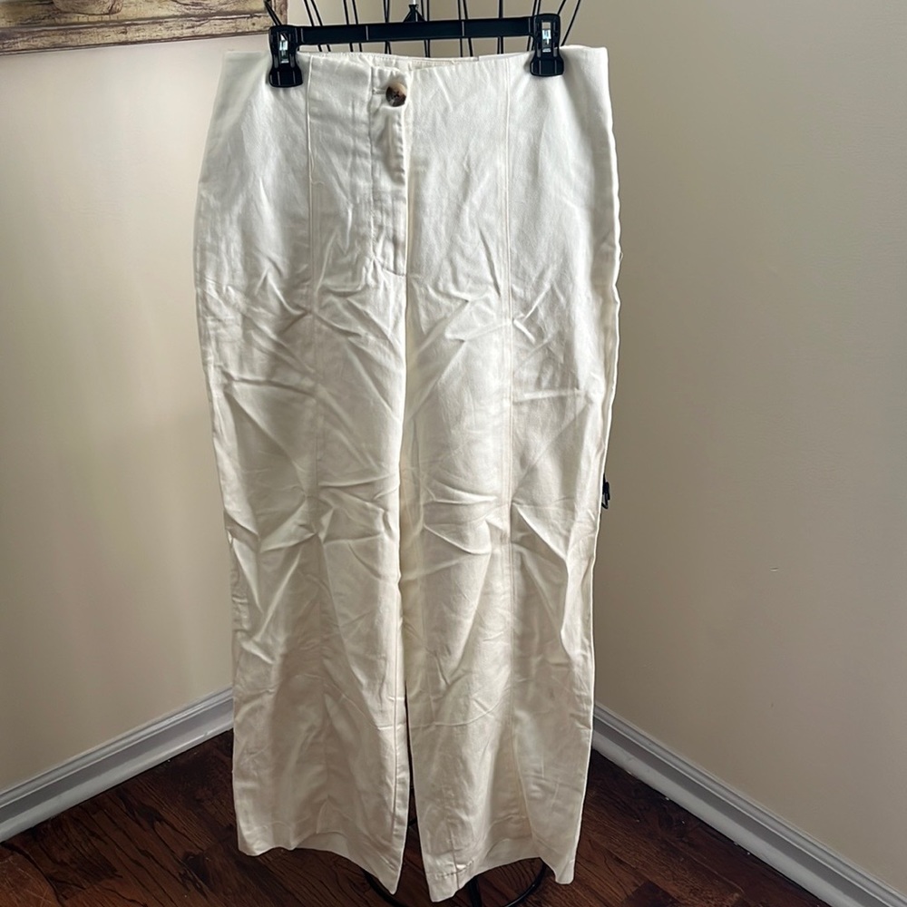 Ann Taylor NWT High rise Petite size 12 Linen blend trouser pants Wide L…